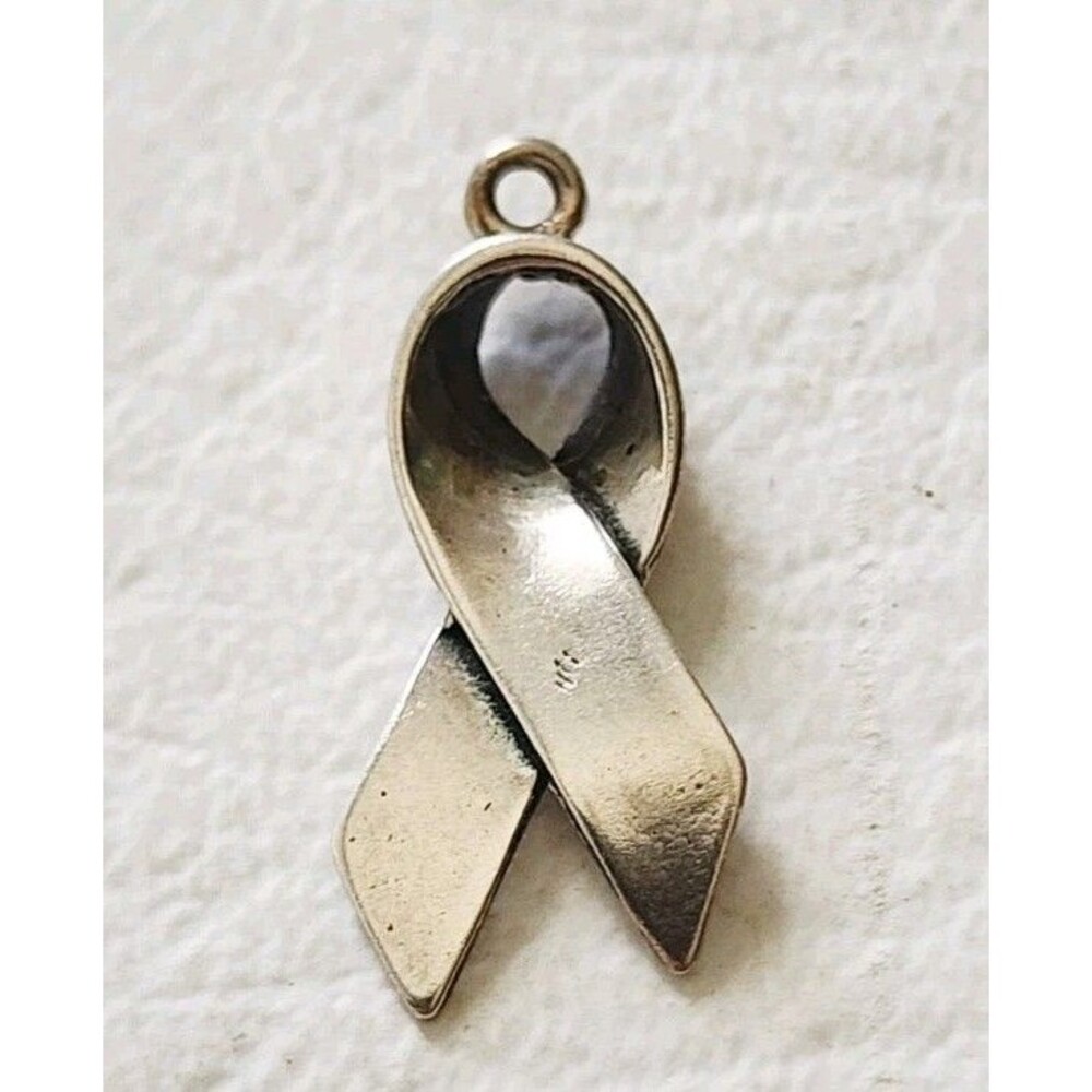 Vintage Sterling Silver Folded Cancer Awareness Ribbon  3D Charm